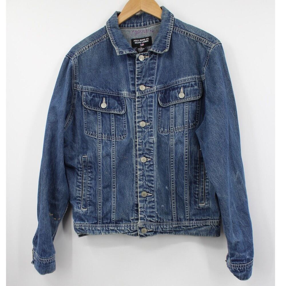Vintage Polo Jean Company Denim Full Button Down Pockets Patch Blue Size‎ Medium